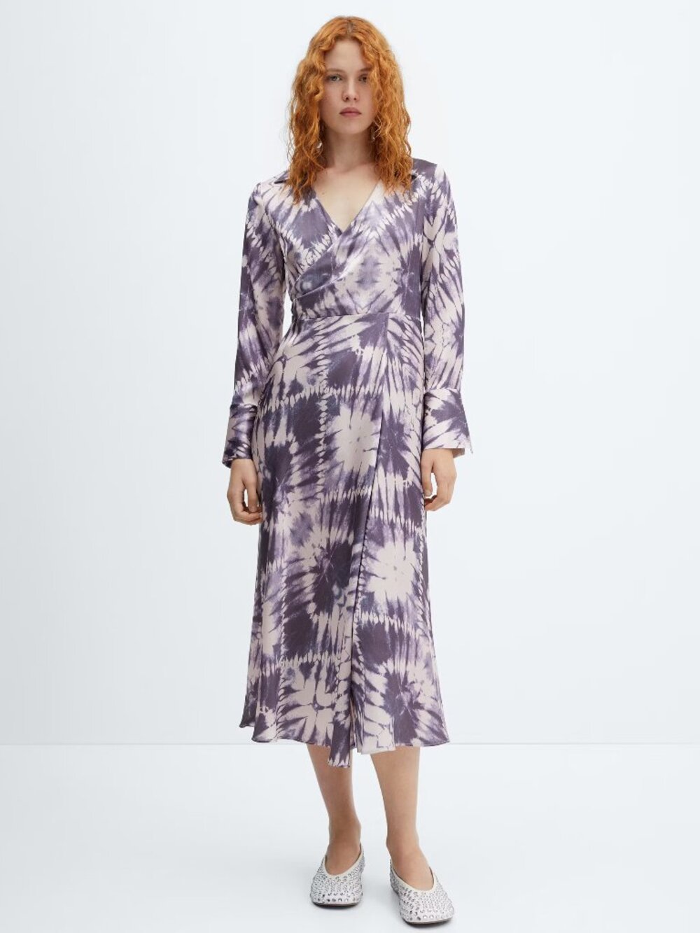 Mango Light/Pastel Purple Satin Tie-Dye Dress/NWT/14